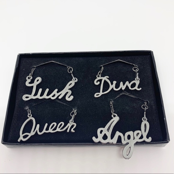 Pewter Wine Charms “Lush Diva Queen Angel” - Picture 1 of 4